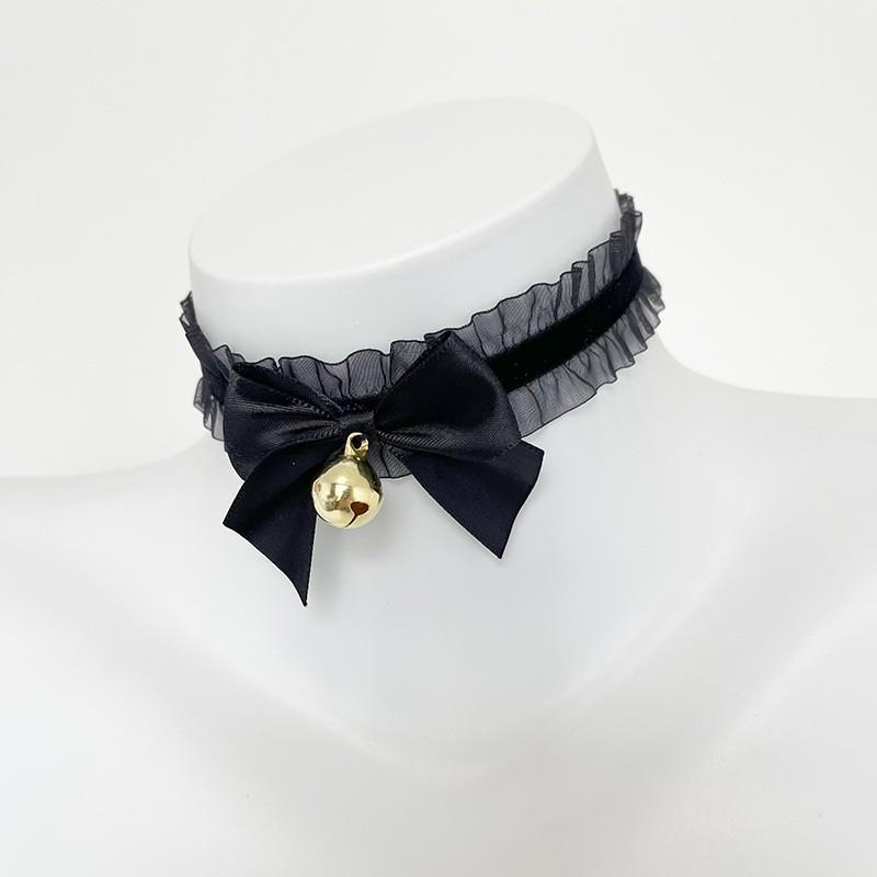 Cute Lolita Lace Bow Bell Choker Necklace Bracelet Set Women