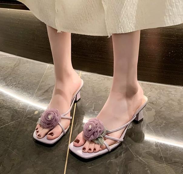 Fashion Baotou 2024 Spring and Summer Women's Shoes Korean Silk Satin Pointed Bowknot Slippers Flat Heel Sets Half Slippers