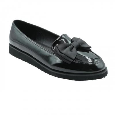 Womens/Ladies Alpha Bow Detail Extra Wide Loafers