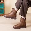 Genuine Leather Side Zipper Flat Bottom Women's Short Boots Soft Sole Plush Warm Cotton Shoes