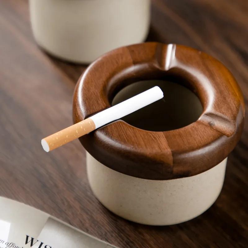 BRWindproof Ceramics Ashtray Living Room with Lid Anti Fly Ash Ceramic Cigar Ashtray Decoration Chinese Home Decoration Art GiftEY