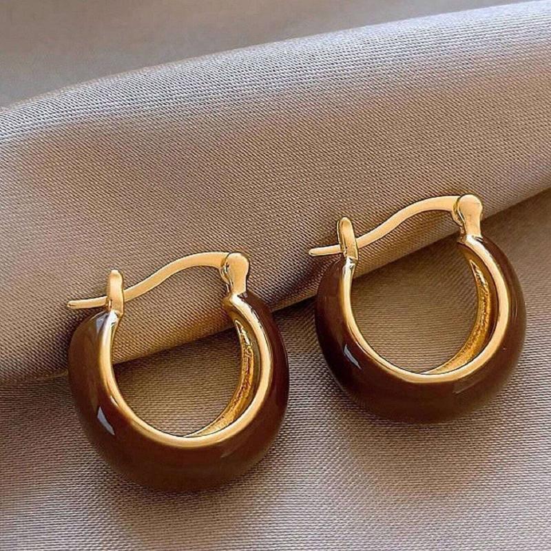 1pairs Vintage Textured U-Shaped Hoop Earrings For Women, Simple And Elegant Design