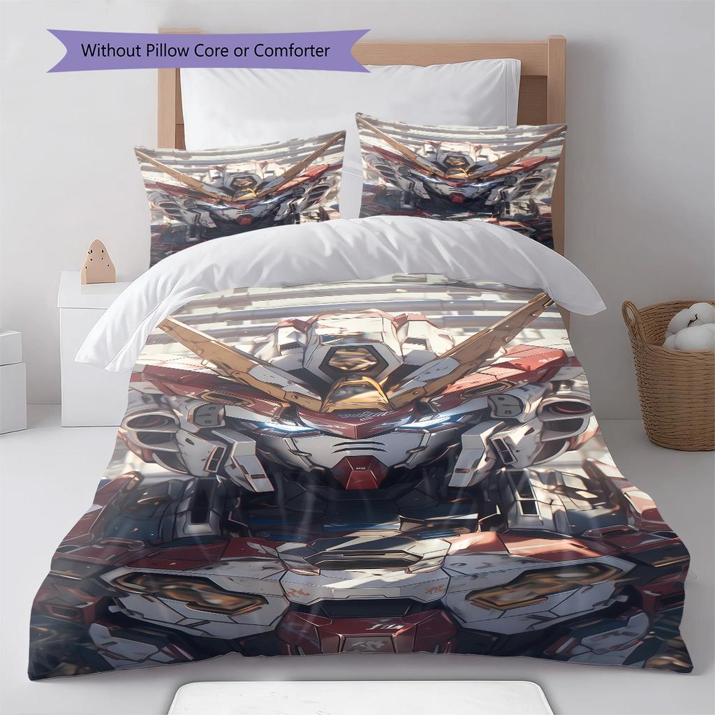 Gundam Chibi Mobile Suit Anime Bedding Set Duvet Cover Polyester Soft Bed Linen Set -QJY