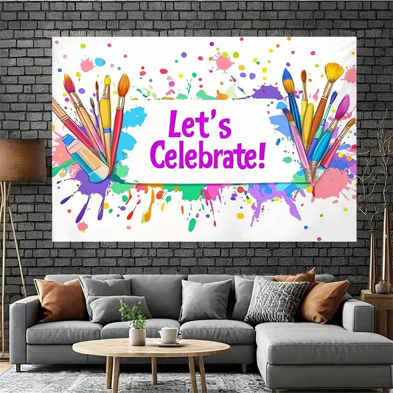 2D "Let's Celebrate!" Art Studio Backdrop Vibrant Paint Splash Themed Party Background