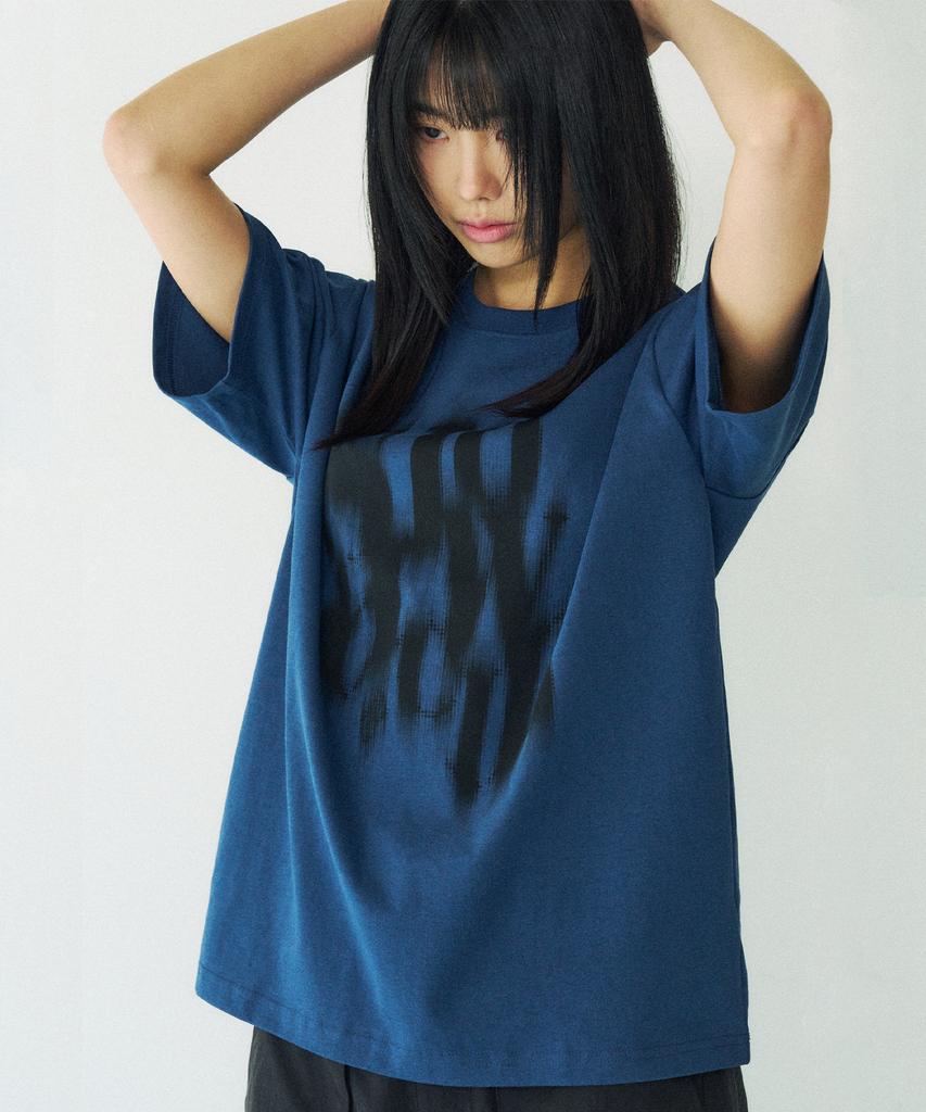 SLOWACID Blurry Logo Short Sleeve T-Shirt [Deep Blue]