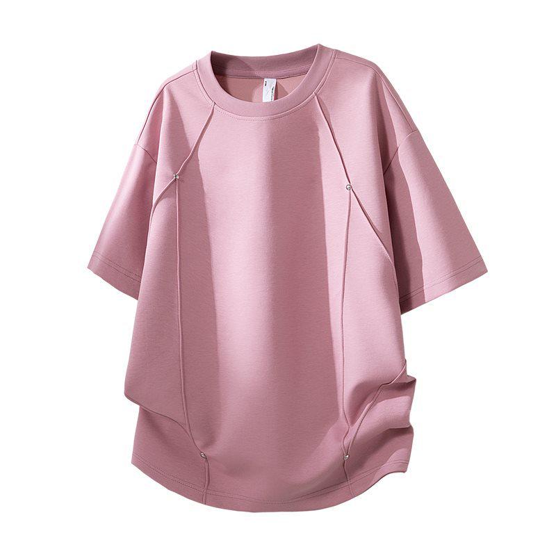 Unisex Loose Fit Round Neck T-Shirt with Sequins and Rivets