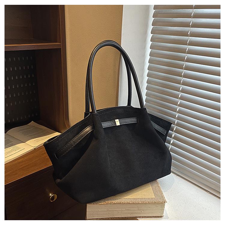 Winter Retro Suede Basket Shoulder Bag: Versatile, Large-Capacity Handbag