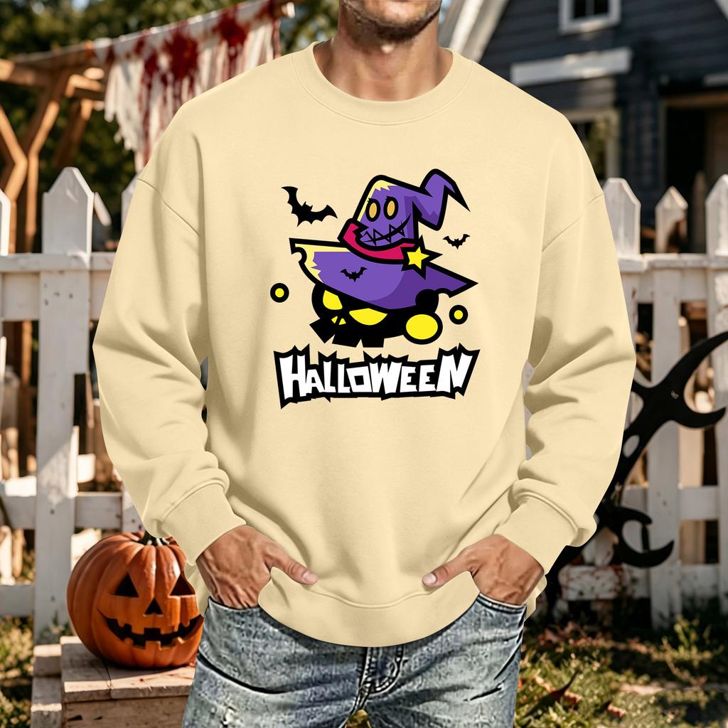 Men's Halloween Printed Long Sleeve T-Shirt Crewneck Casual Sports Top Unisex for Couples
