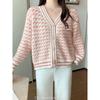 Pajamas Women's Autumn and Winter Sweet Fragrant Style Houndstooth Cardigan Elegant Soft Thickened Warm Knitted Home Clothes