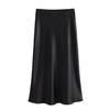 Qooth Women Elegant Satin Black Skirt High Waist Slim Skirt for Spring Summer QT2319