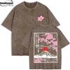 Mount Fuji Cherry Blossoms Prints Washed T-Shirts Womens Cotton Short Sleeve Tops Summer O-Neck Oversized T Shirt Basic Clothes