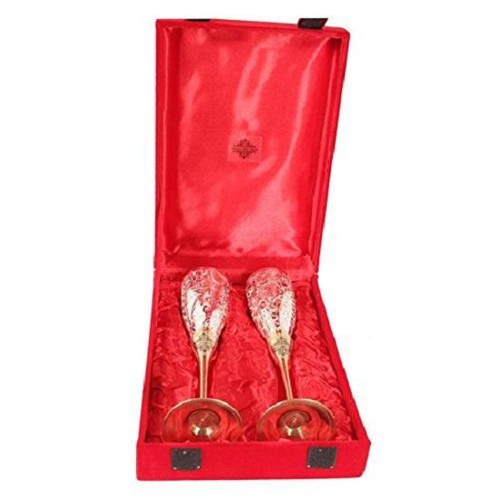 Silver Plated Goblet Flute Wine Glass, Best for Parties, Diwali Gift, 100 ML Each, Set of 2