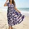 Women’s Casual Loose Fit Bohemian Style Short Sleeve V Neck Printed Maxi Dress for Summer and Spring Outings and Daily Wear