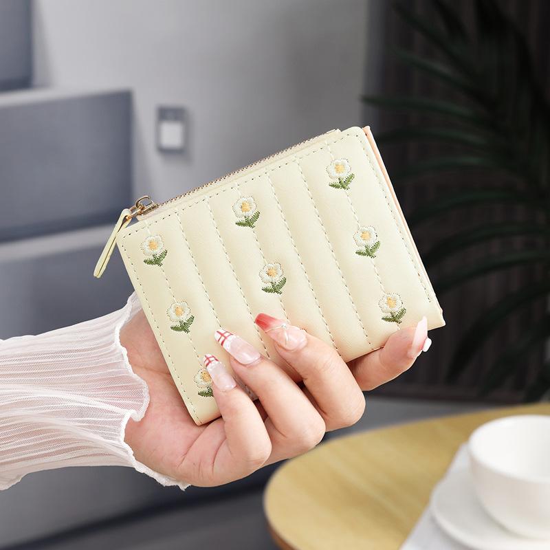 New Floral Embroidered PU Leather Women's Card Bag Coin Purse Slim Credit Card Holder Wallet for Women ID Card Pocket