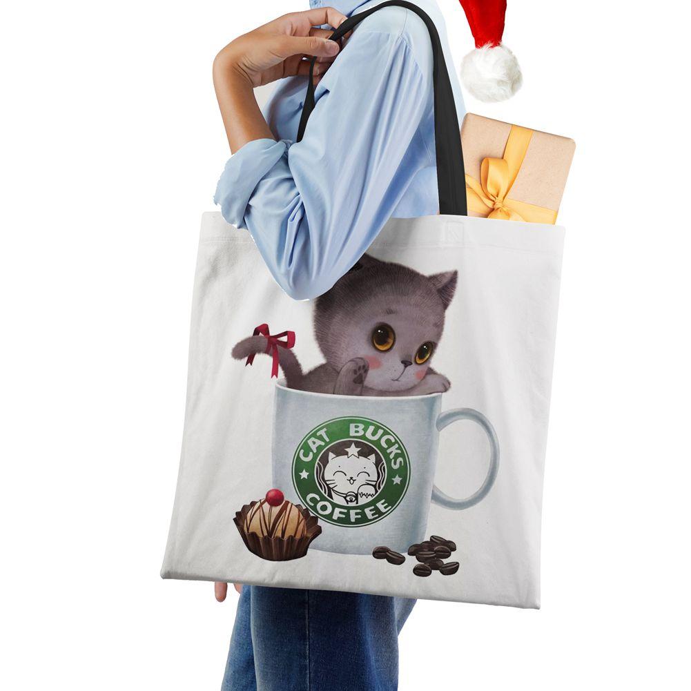 Dog Cat Women Shoulder Bag Shopper Travel Canvas Casual Handbag 2022 Eco Reused Print Vintage Large Capacity Tote Books Bag KTY
