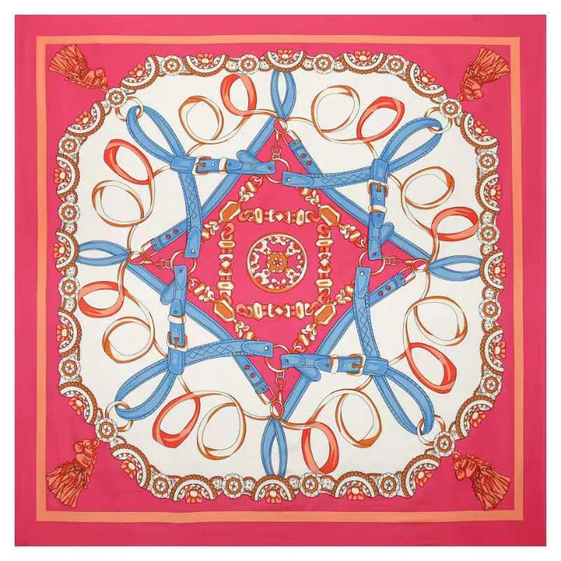 130*130cm 100% Twill Silk Scarf Women Luxury Chain Print Beach Shawl Square Bandana Kerchief Femme Fourlard Echarpes Stoles