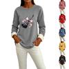 Women's Long Sleeve Lined Round Neck Top with Halloween Print, Casual Winter Wear