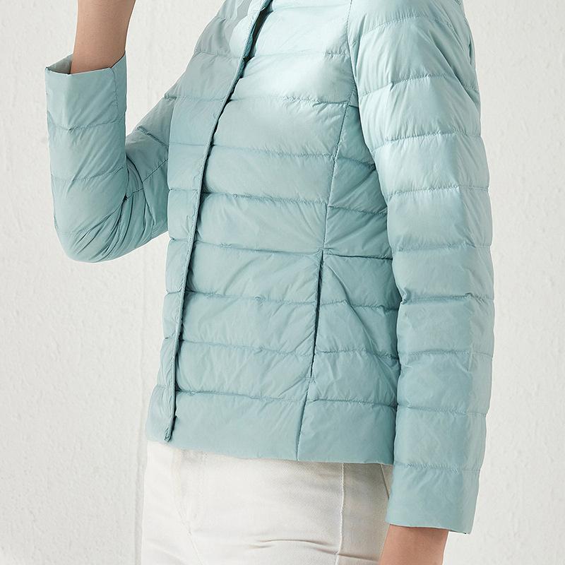 D new down jacket women's light and thin short round neck warm duck down liner versatile and thin solid color light coat tide