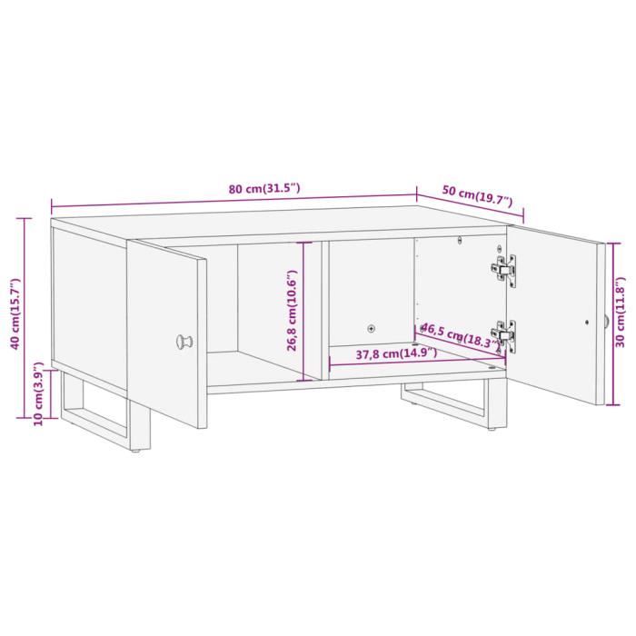 VidaXL Table basse marron et noir 80x50x40 cm bois de massif manguier 356788