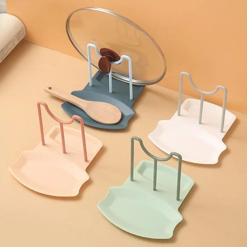 1Pc Kitchen Dish Pot Lid Storage Rack Countertop Punch-Free Spoons Holder Bracket