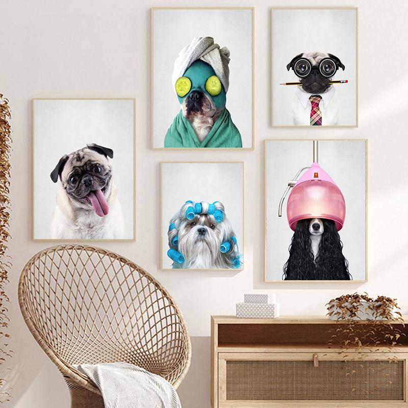 Animal de companie câine teckel cârnați salon de înfrumusețare pentru animale de companie cățel buldog pepinieră artă pictură pe pânză, afiș de frizerie, imprimeuri pentru decorarea camerei copiilor