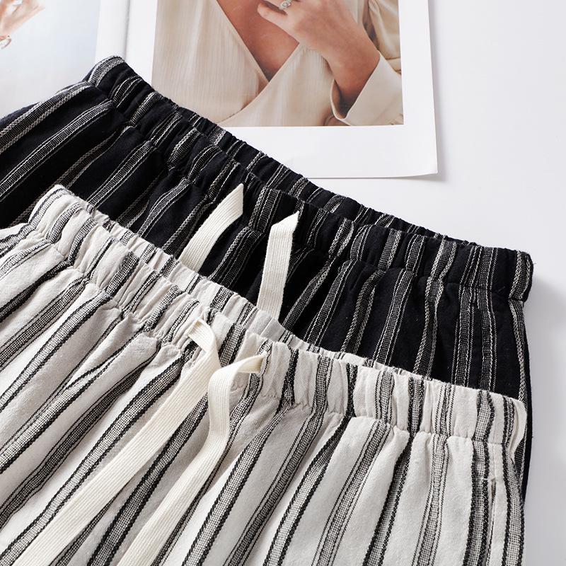 Women's Summer 2025 Striped Cotton Linen Wide-Leg Pants - Slimming, Loose, and Relaxed Fit