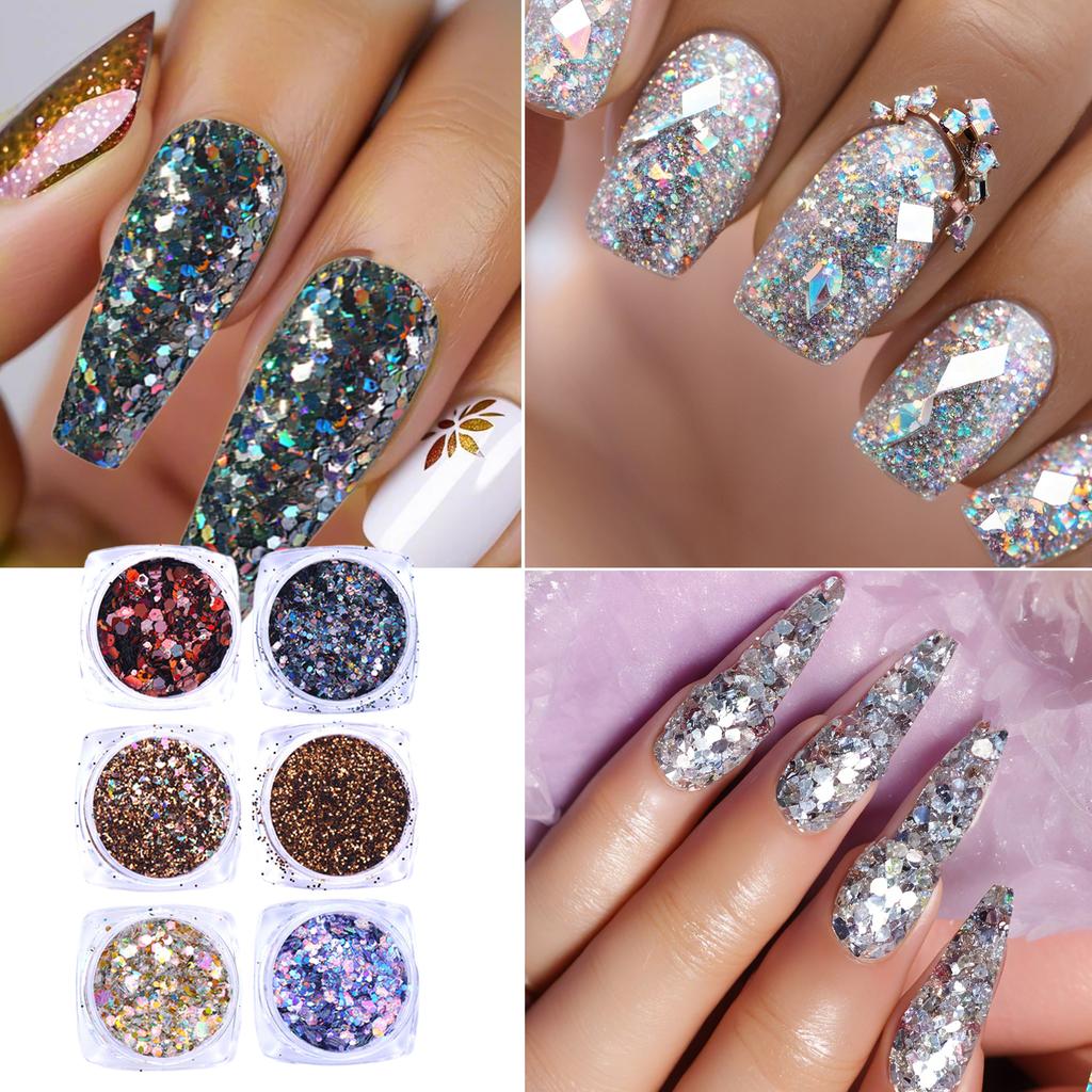 6 Color Nails Powder for Women Nails Glitter Dust Fine Shine Pigment Nails Art Powder for Nails Art Decorations