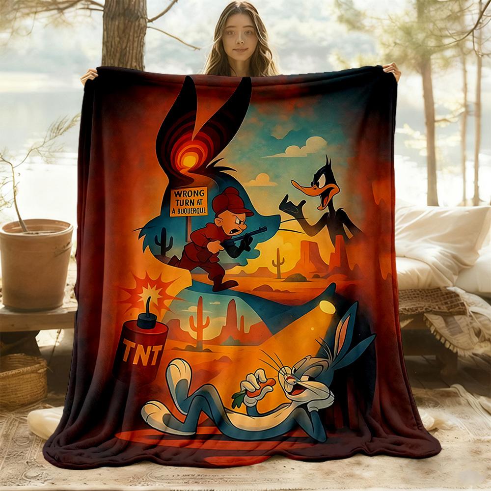 1PC Looney Tunes Cartoon Characters Outdoor Blanket Lightweight Flannel, Soft & Warm, All-Season, Outdoor, Camping, Living Room, Office, L1106108