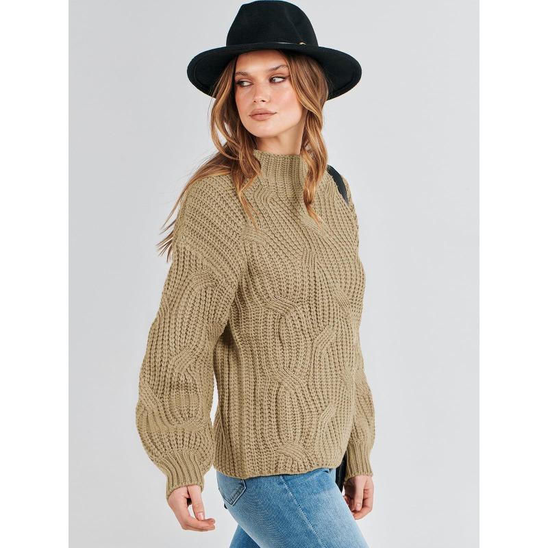 Autumn and Winter Women's Plus Size Drop Shoulder Loose Casual Stranded Knit Pullover Sweater