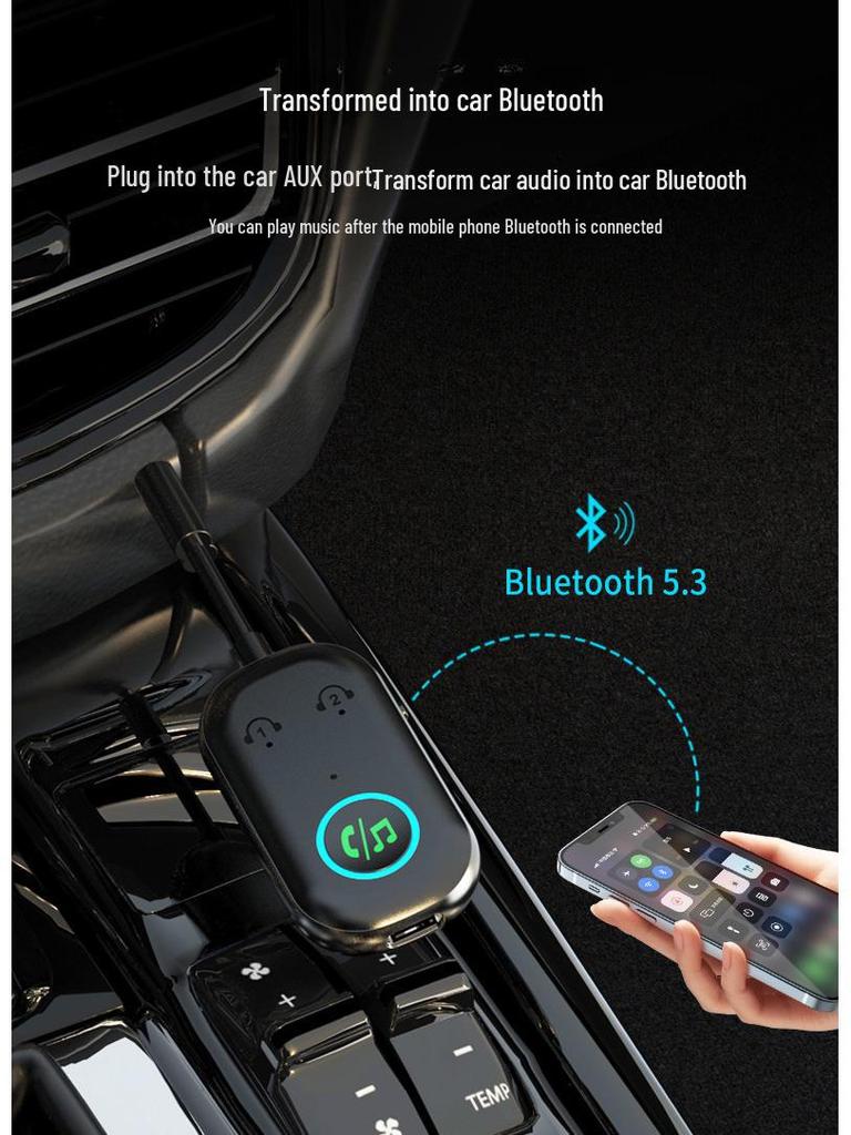 BR08 2-in-1 Bluetooth Receiver & Transmitter for Car, TV & Aircraft AUX - Connects Wirelessly To Two Devices