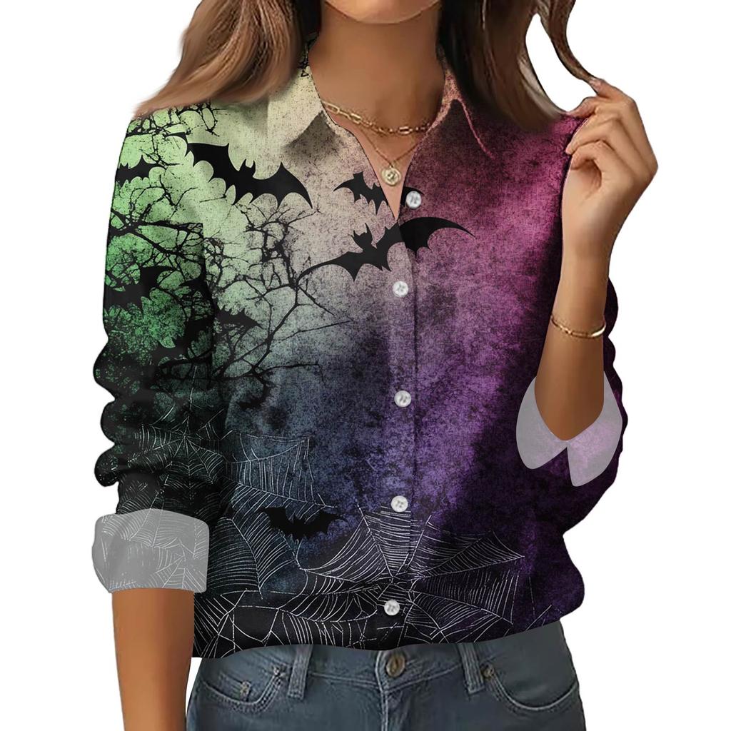 Dámská košile halenka s potiskem tlačítka s dlouhým rukávem ležérní základní košilový límec s běžným topem