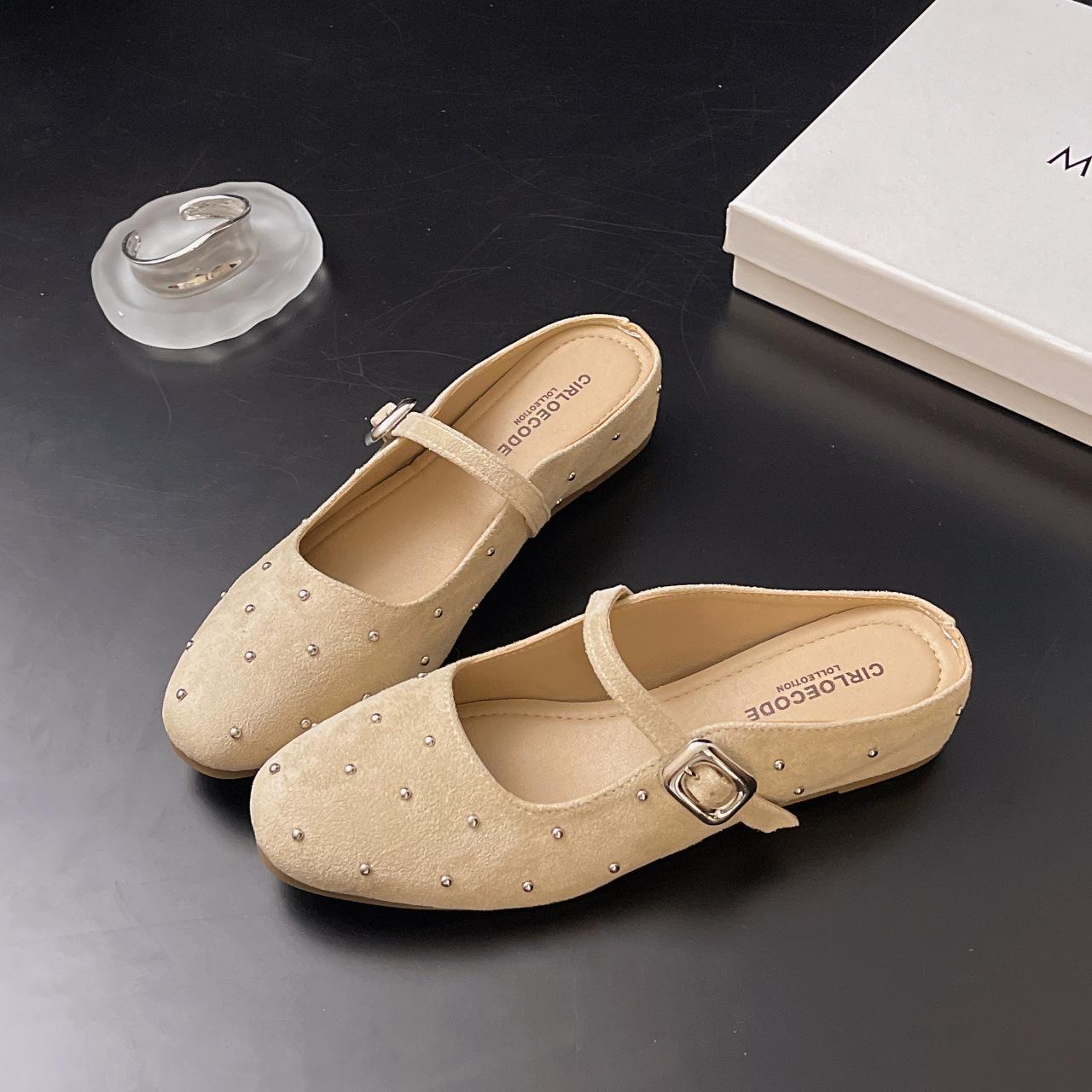 

Милые и крутые туфли Мэри Джейн с заклепками и горошком, женские летние ретро на плоской подошве, замшевые туфли с сумкой на носке, туфли для бабушки 40 абрикосовый