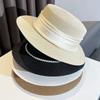 New elegant satin pearl top hat children summer vacation travel sunscreen sunshade flat top straw hat