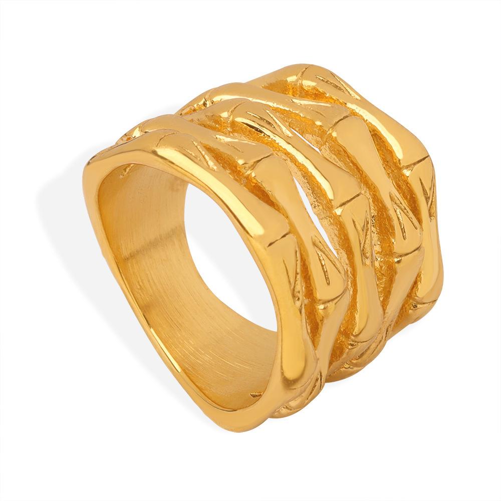 Wind New Fashion Personality Simple Design Titanium Steel Gold Plated Multi-layer Bamboo Ring Jewelry