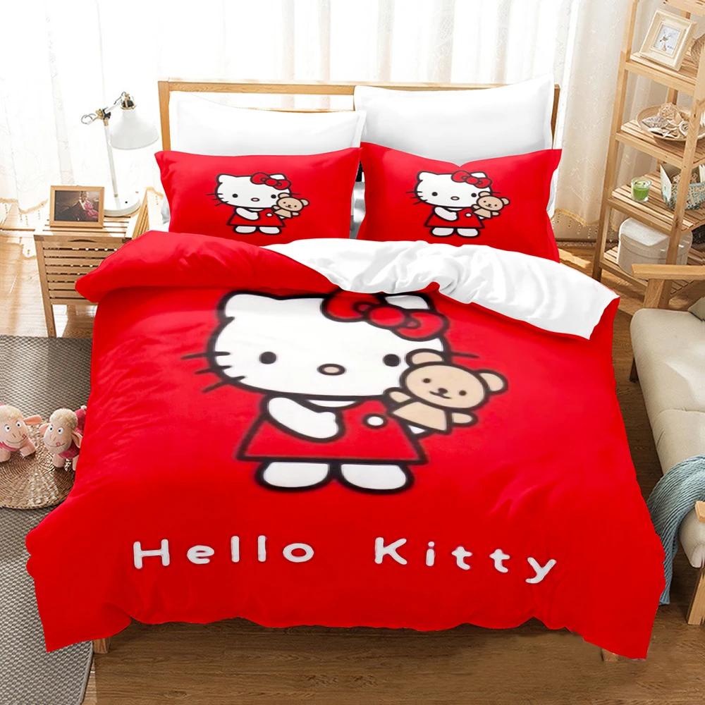 

Рождественские комплекты постельного белья Одеяло Hello Kitty Kawaii Австралия / Европа / США Полный Двуспальный Кинг-сайз Стеганое одеяло Пододеяльник Наволочки GS 135x200 CM (2pcs)
