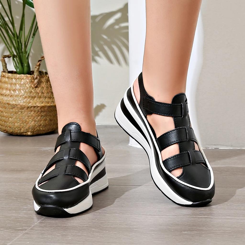 Fashion Women Shoes 2024 New Closed Toe Women Sandals Fashion Rome Casual Sandals Women Hollow Platform Wedges Plus Size Sneakers Female