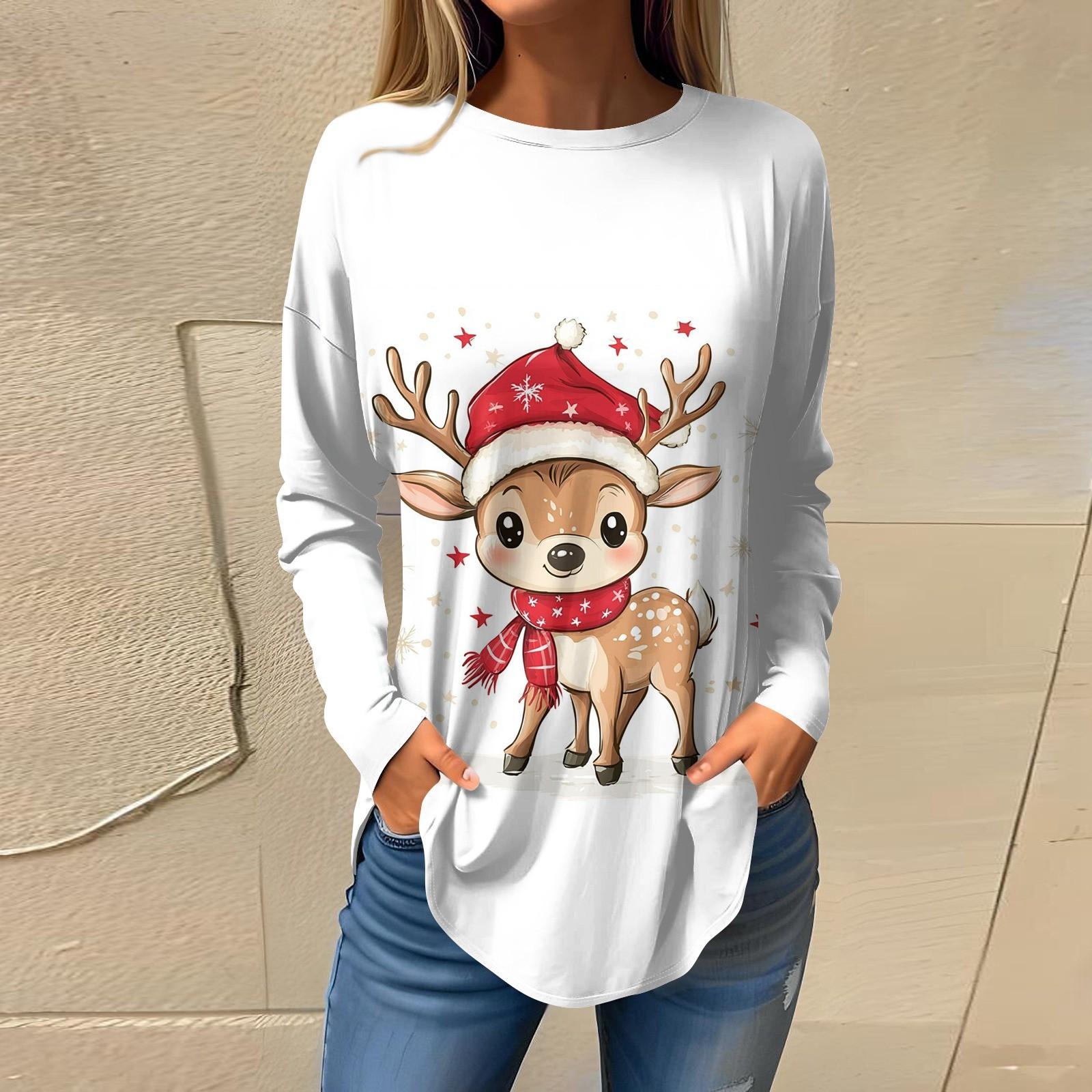 

Футболки для женщин, повседневные рубашки с длинным рукавом, толстовка с винтажным графическим рождественским принтом, топ-пуловер L