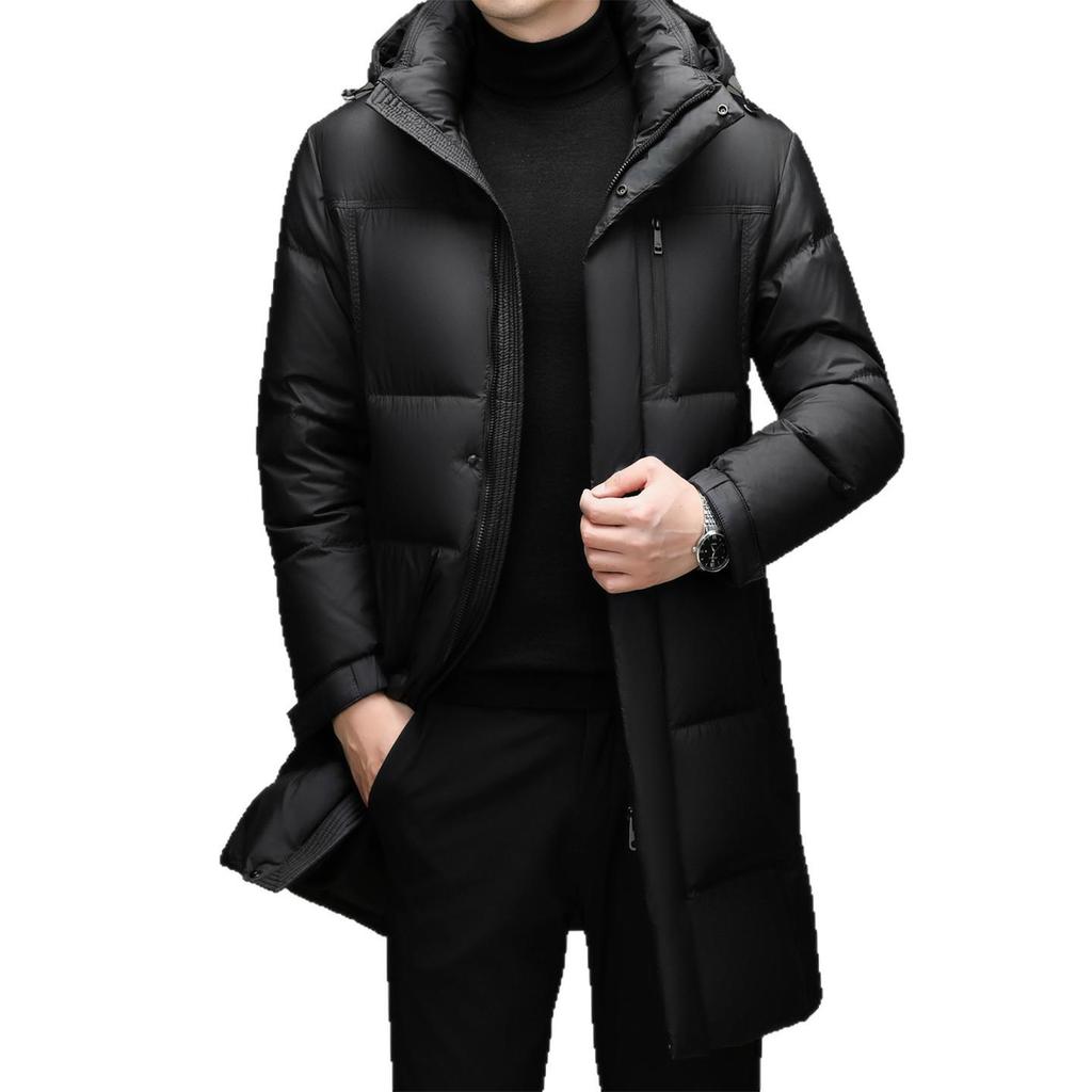 Men's Hooded 90% White Duck Down Jacket - Detachable, Warm Winter Coat
