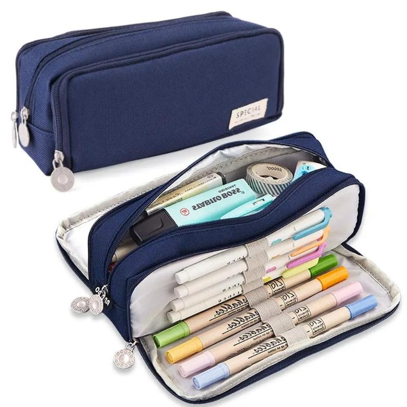 Pencil Case Large Capacity Storage Bag 3 Compartment Pouch Double Side Opened Student Stationery Box Desk Organizer Stain Resistant Stationery Bags