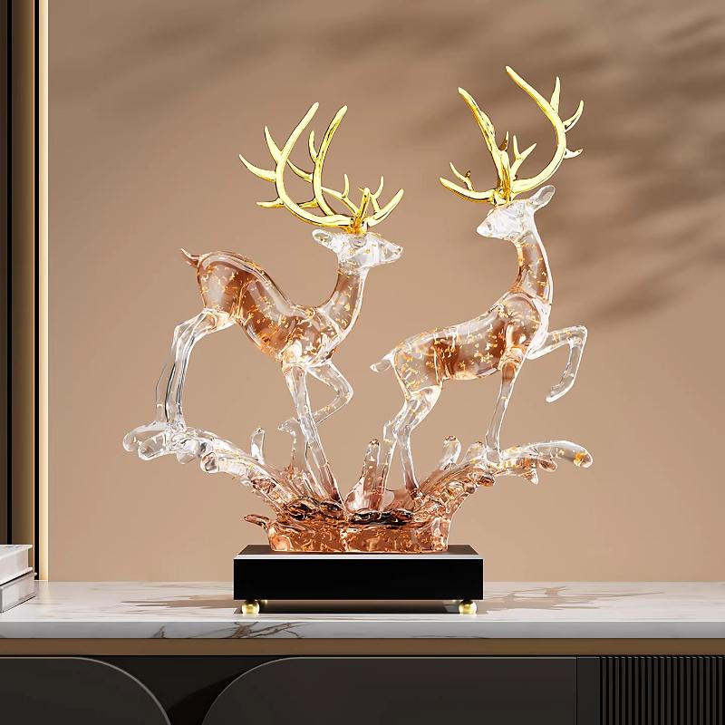 Light Luxury Home Decor Lucky Deer Statue Ornament Modern Living Room Wine Cabinet Office Decorative Figurines Housewarming Gift