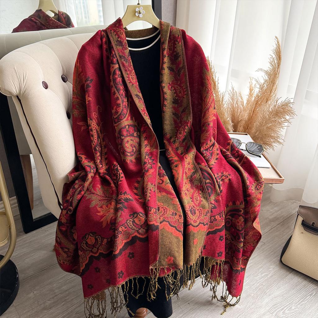 Retro Imitation Kaschmir Schal Schal Damen Vielseitig Bedruckt Fransen Kernspingarn Ethnischer Stil Xinjiang Yunnan Schal