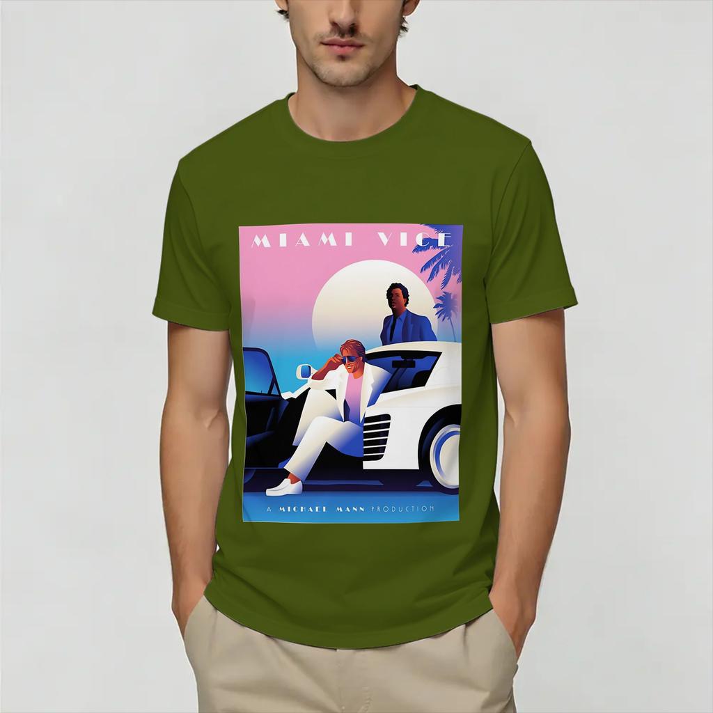 T-shirt Vintage Miami Vices pour Unisexe Coton T-shirts Drôles Col Rond T-shirt Manches Courtes Vêtements Été