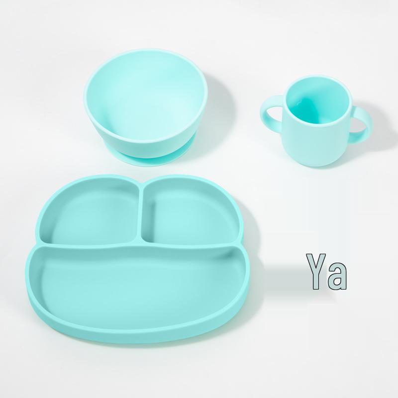 Ensemble de vaisselle pour bébé: Assiette Compartimentée en Silicone, Bavoir, Cuillère, Fourchette, Bol et Ventouse