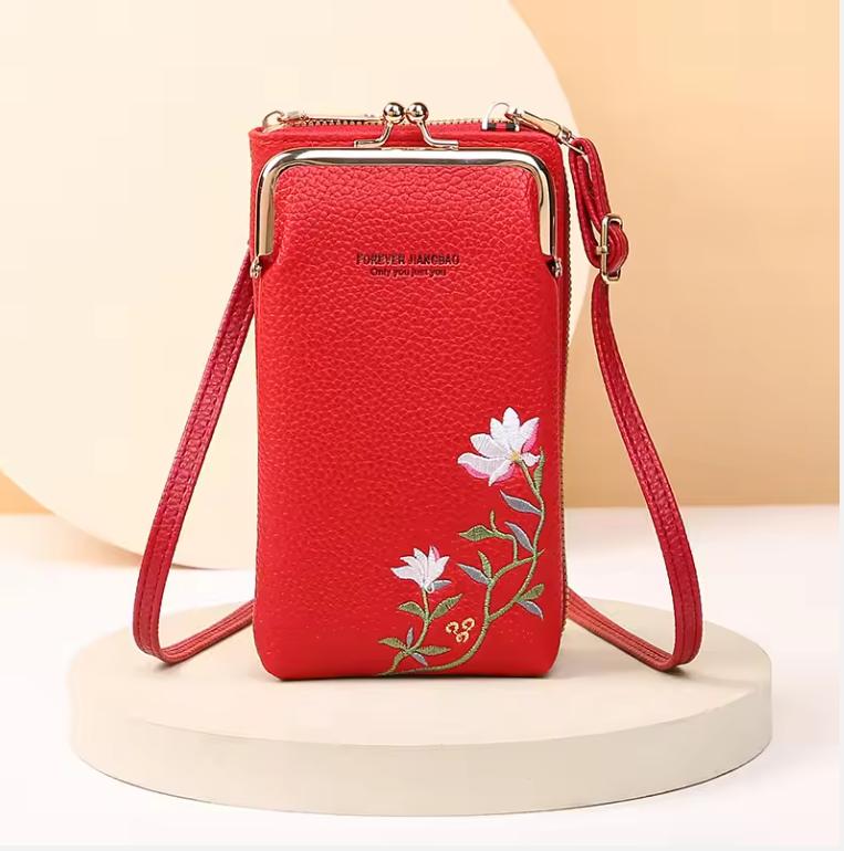 Fashion Women Small Crossbody Bag for Mobile Phone PU Leather Purse Bag Elegant Flower Pattern Messenger Bag Wallet For Girls