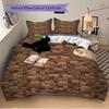 3pcs Minecraft Inspired Earthy Brown and Green Pixelated Patterned Bedding Set-Perfect for Home Decor, Bedroom, Living Room, Hotels, Gifts,