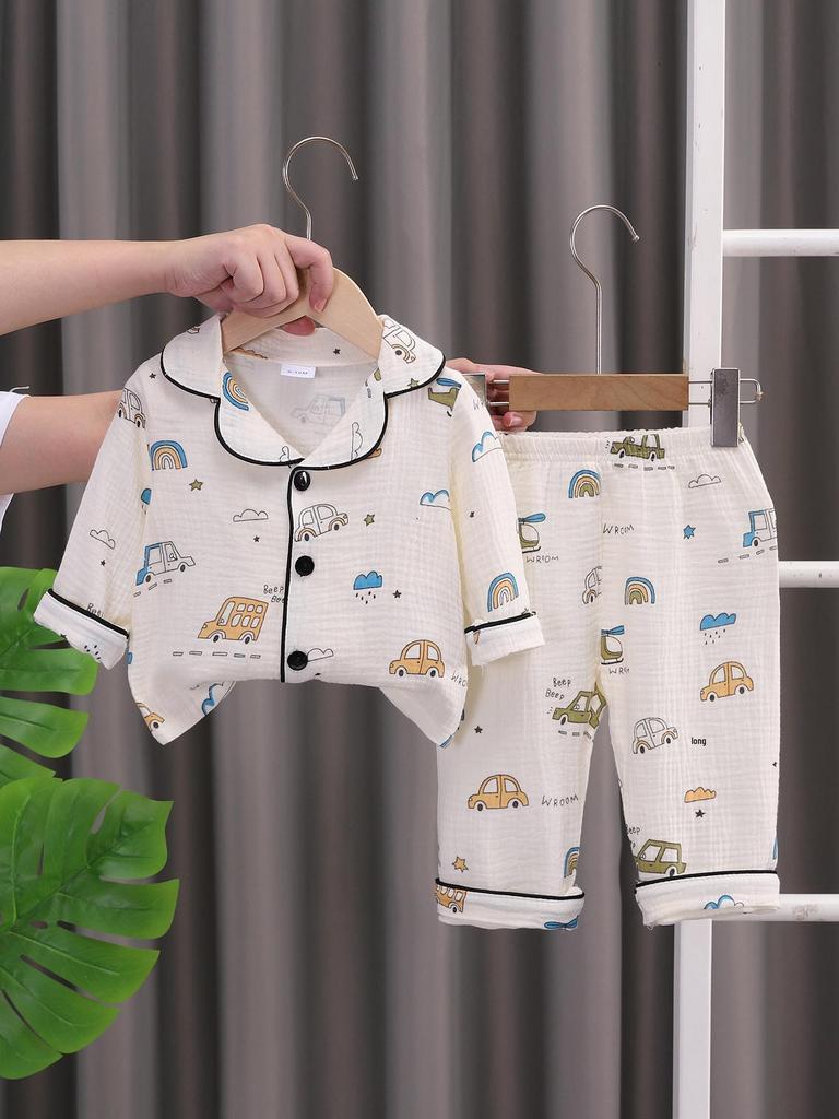 2025 Spring & Autumn Cartoon Kids' Pajamas: Long Sleeve, Double Layer Cardigan for Boys & Girls