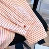 Pink Striped Women's Shirt French Style Loose Flip Collar Single Breasted Pocket Blouse Casual Fashionable Famale Long Sleeved Top