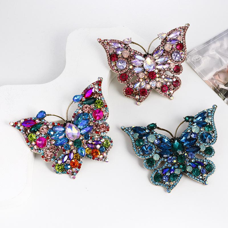 Vintage Inlaid Diamond Butterfly Brooch - Elegant Retro Insect Pin for Women