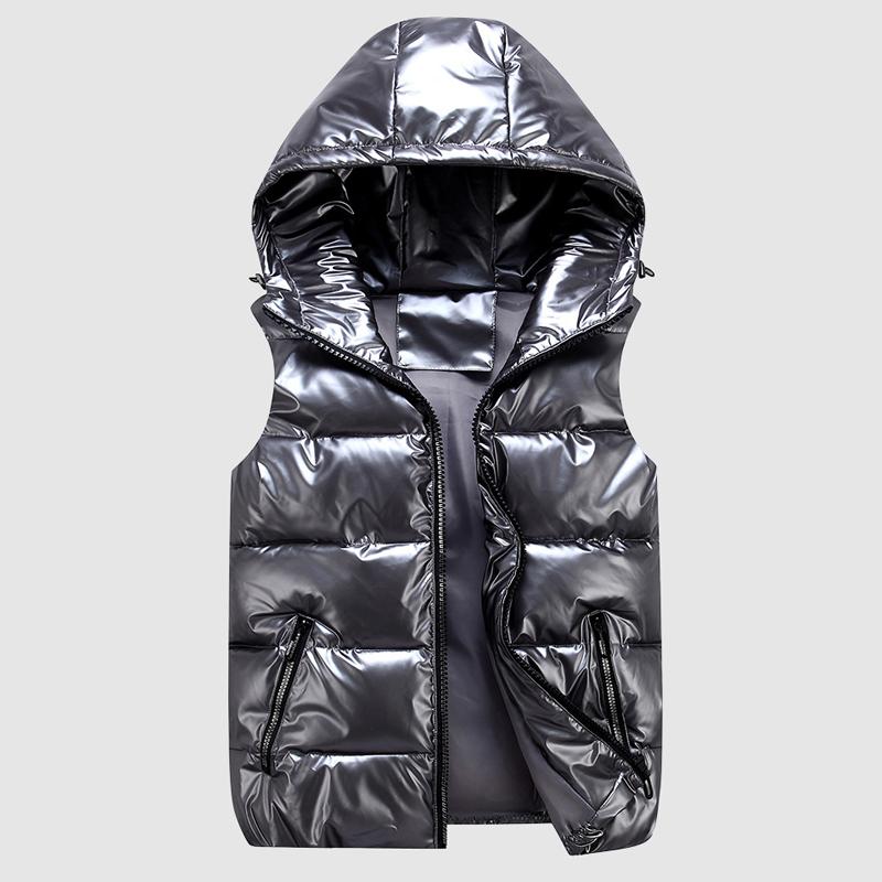 Autumn Winter Clothing Hoodies Men's Sleeveless Jacket Reflective Silver Colorful Down Jacket Casual Hooded Coat Vest  For Men Vest Clothing