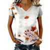 Women's Casual V-Neck Short Sleeve Top with Maple Leaf Print